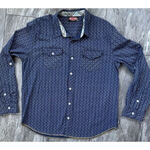 Mambo Australia Men's XL Navy Geometric Shirt Roll Tab Sleeve Double Pocket
